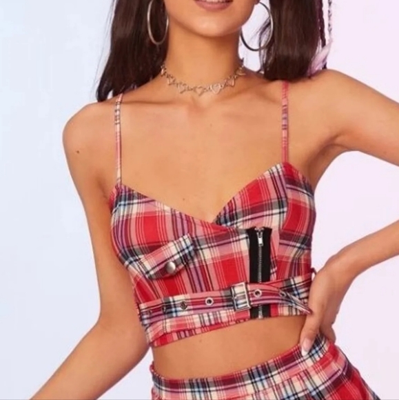 SHEIN - Red and Black Plaid School Girl Set - Picture 4 of 7